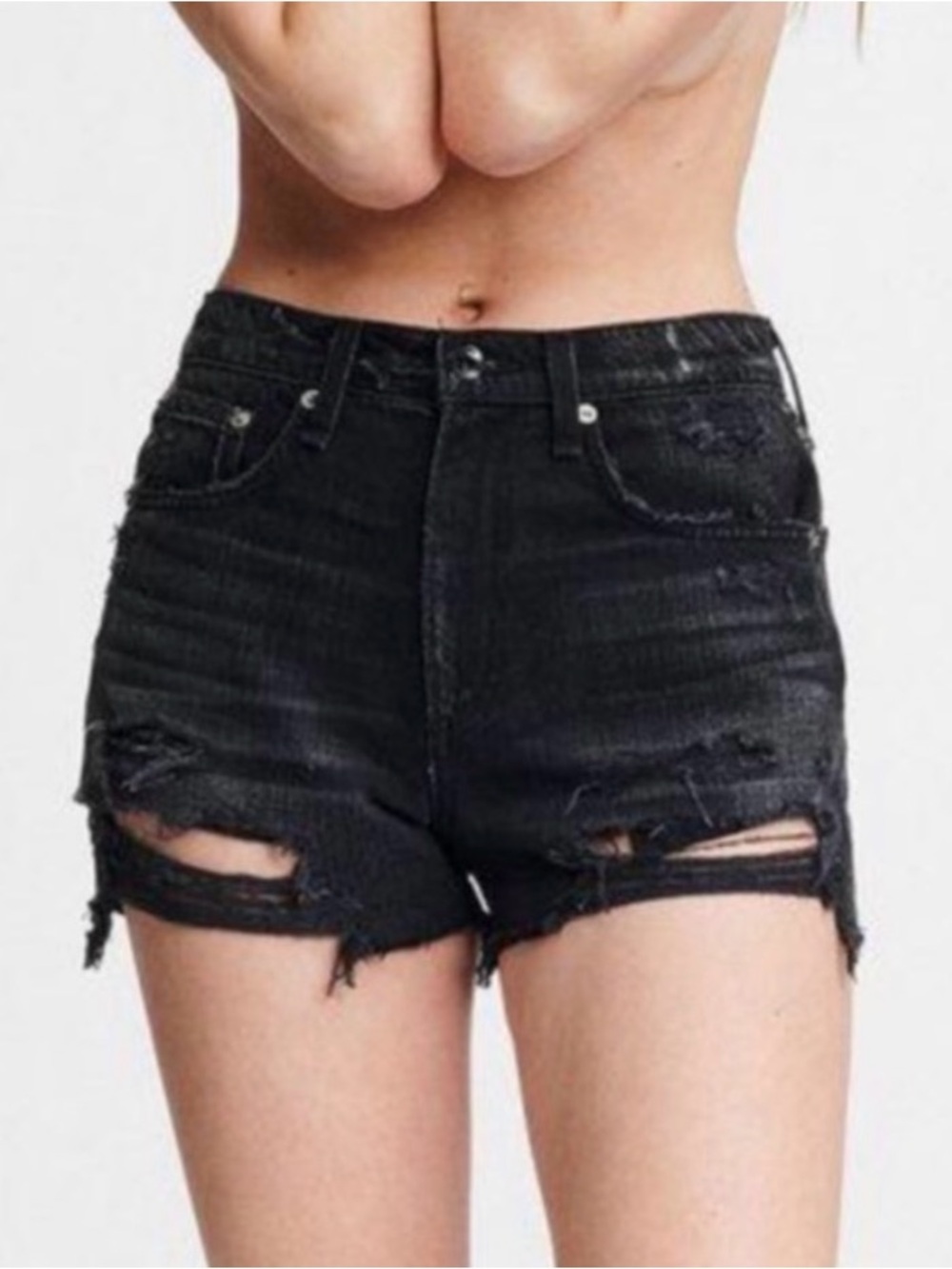 Rag & bone Maya Black Distressed High Rise Cutoff Denim Shorts 27